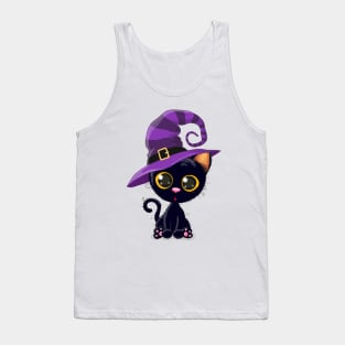 Cute black cat in a witch hat. The Witch's Cat. Tank Top